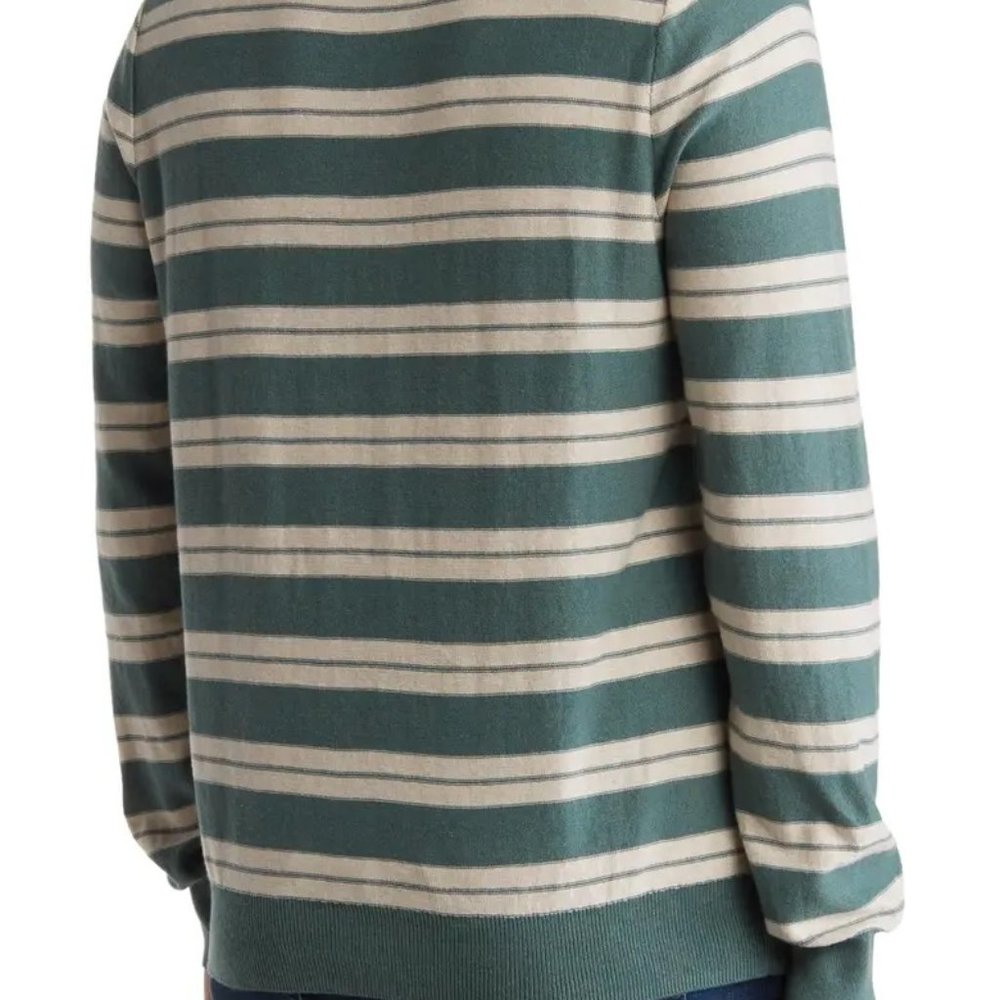 NWT Men's Sweater Cotton and Cashmere Blend- Light green and Ivory stripe I XL - Picture 3 of 13